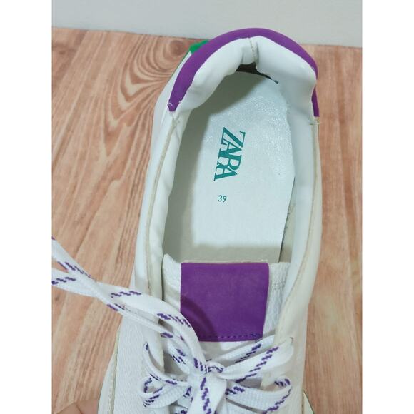 Zara Women's Sneakers Lace-Up Off White Purple Green Size EU 39 - Picture 10 of 11